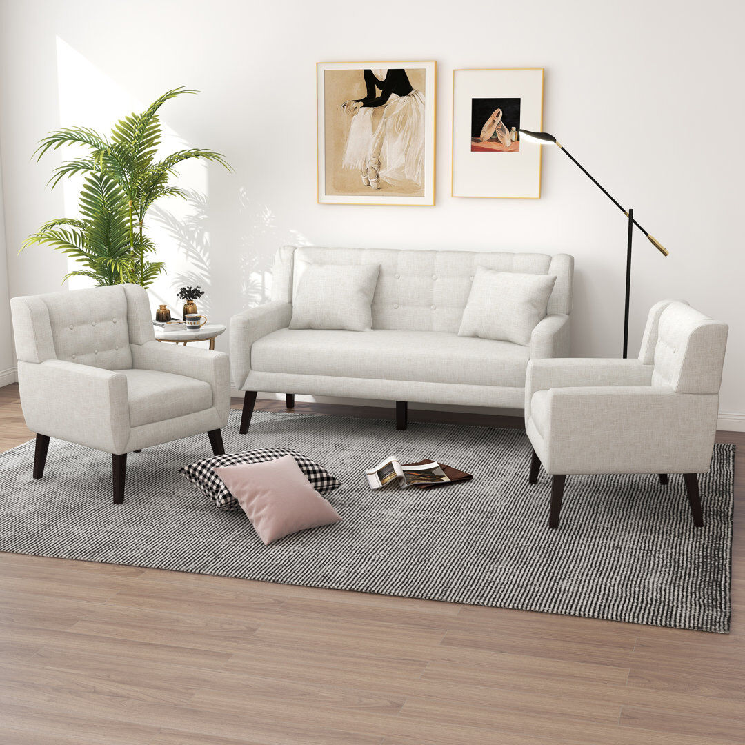 Pia Ricco Jaqueze 3 Piece Sofa Set Beige 3