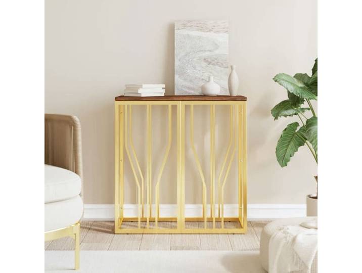 Table Console d'entrée GKK MEUBLE DE SEJOUR doré acier inoxydable et bois massif récupération(1026)