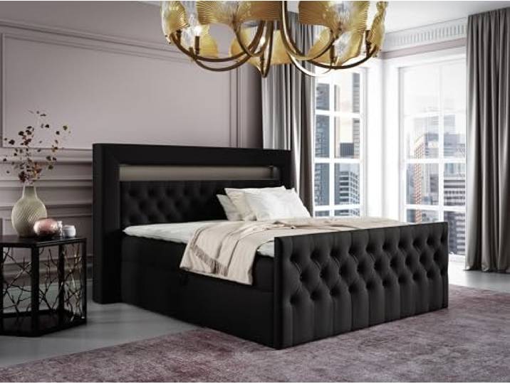Fun Möbel Boxspringbett Schlafzimmerbett Ernesto Nr.1 (Schwarz, 120x200cm)