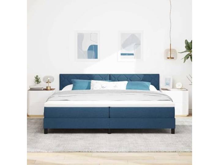 KTHLBRH Boxspringbett 200 x 200 cm mit blauem Kopfteil Inklusive Matratze, Schaumstoff und Taschenfedern, mittlere Härte, verstellbares Kopfteil