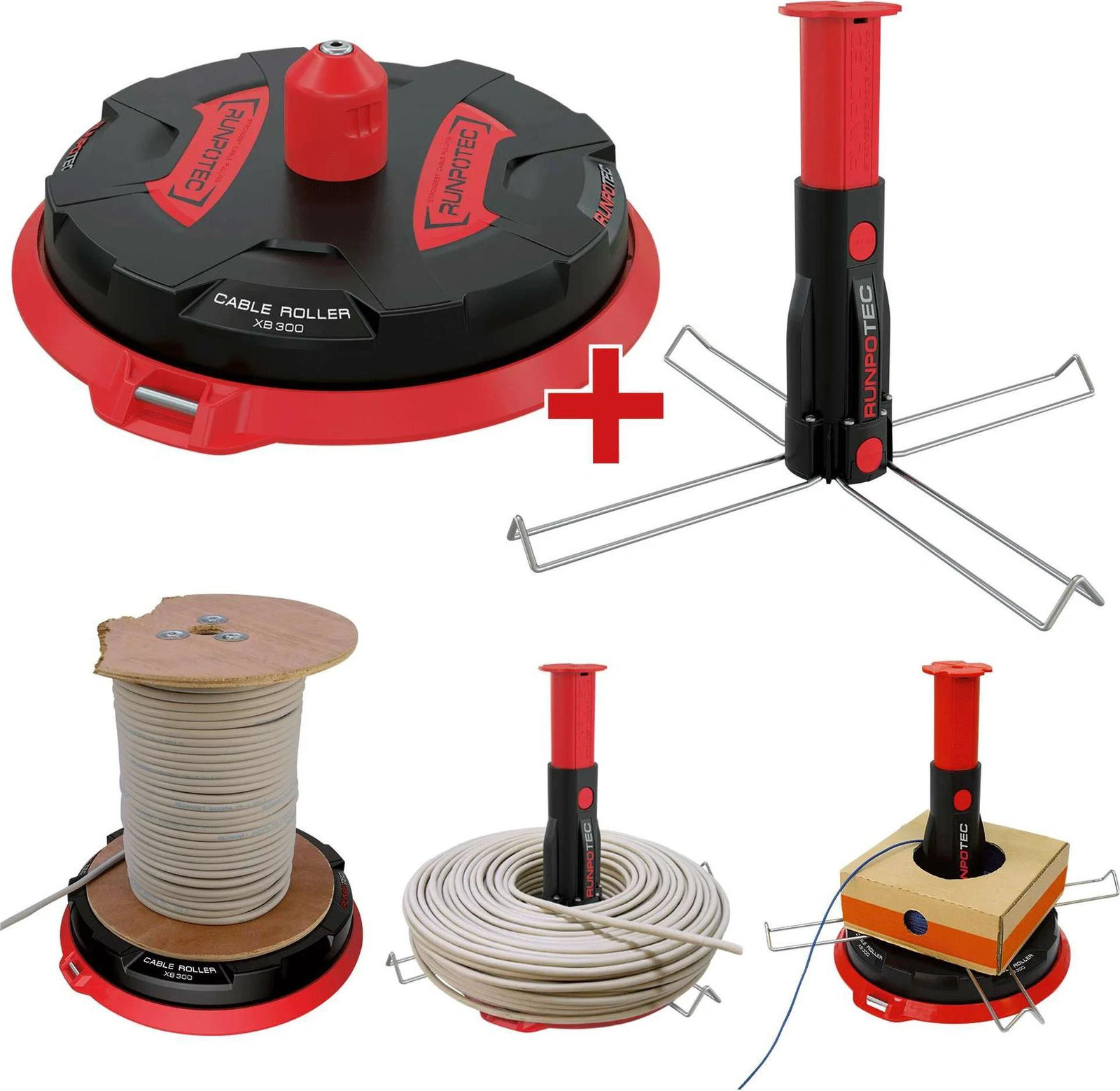 RUNPOTEC XB 300 multifunctionele spindelset professionele kabelhaspel voor rollen en bundels