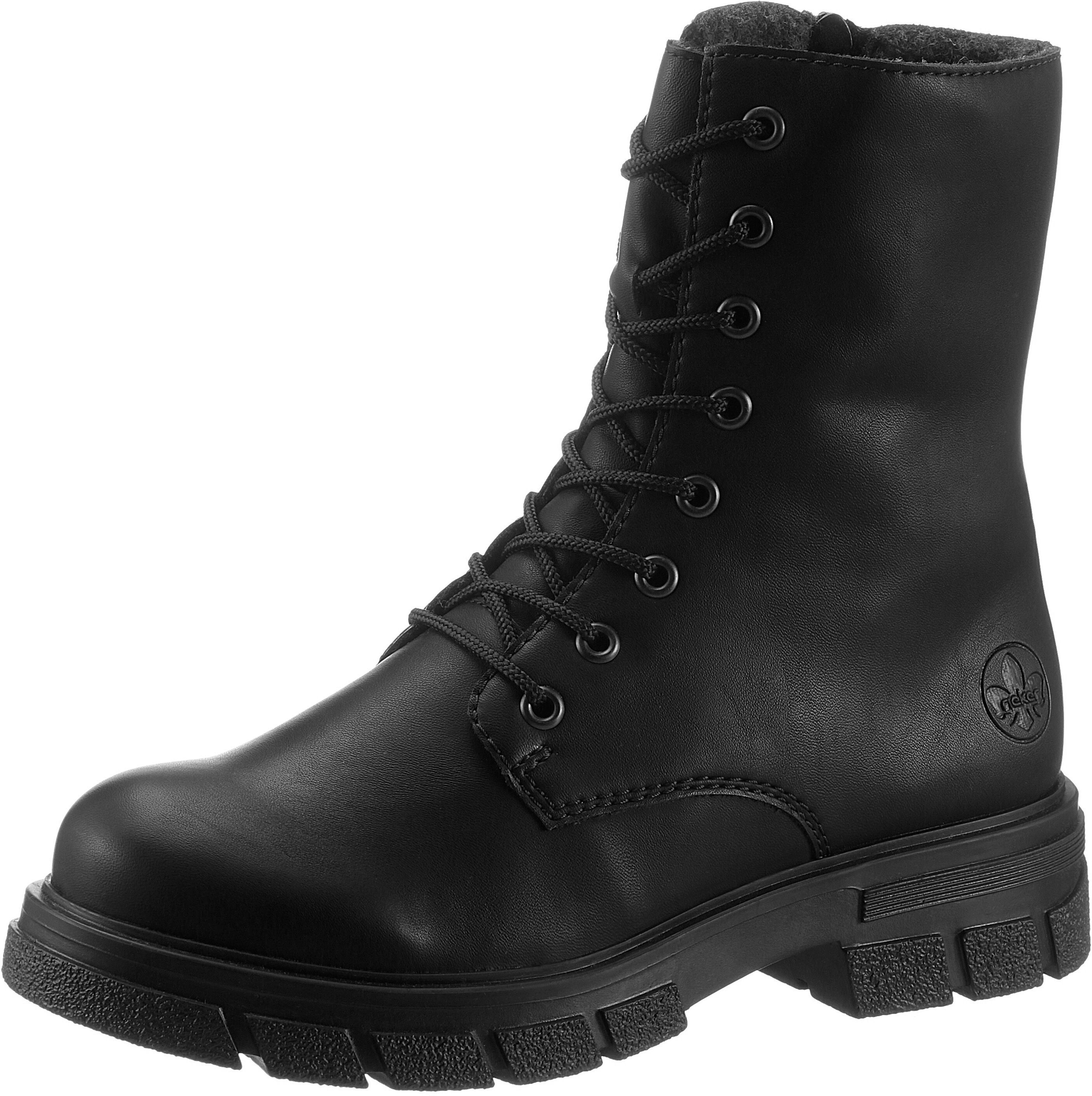 Schnürboots RIEKER, Damen, Gr. 37, wärmend, schwarz (schwarz, uni), Nubuklederimitat, unifarben, Schuhe Schnürboots, mit kräftiger Profilsohle, Topseller