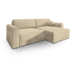 ECKSOFA FIANO M Creme Velours-Stoff mit Schlaffunktion