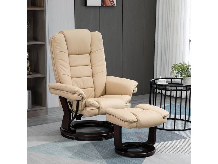 HOMCOM Fauteuil Relax Inclinable Pivotant 360° PU Beige
