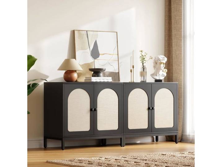 Meuble latéral rotin buffet/armoire cuisine étagères réglables