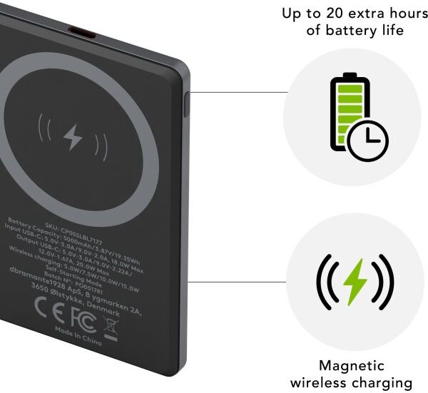 Dbramante1928 Power Bank, 5k Trådløs V2 - Grå