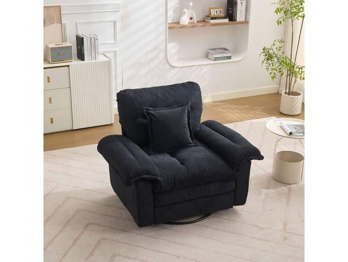 Ensemble canapé 2 pièces chenille noir : fauteuil 1 place + loveseat 2 places assises profondes mousse mémoire