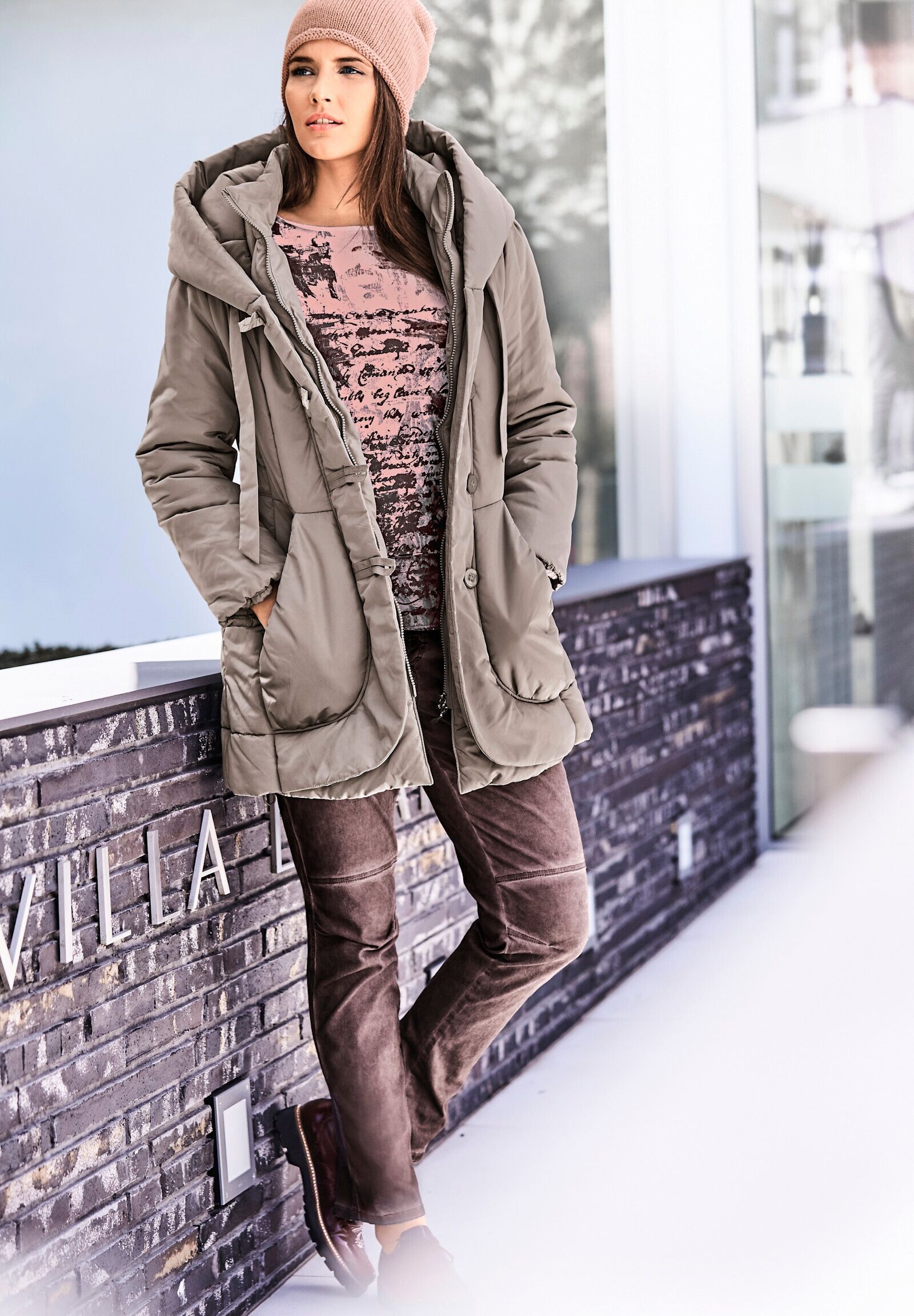 Parka HEINE "Parka Parka mit leichter Wattierung", Damen, Gr. 42, beige (taupe), Elegant, Jacken Parka