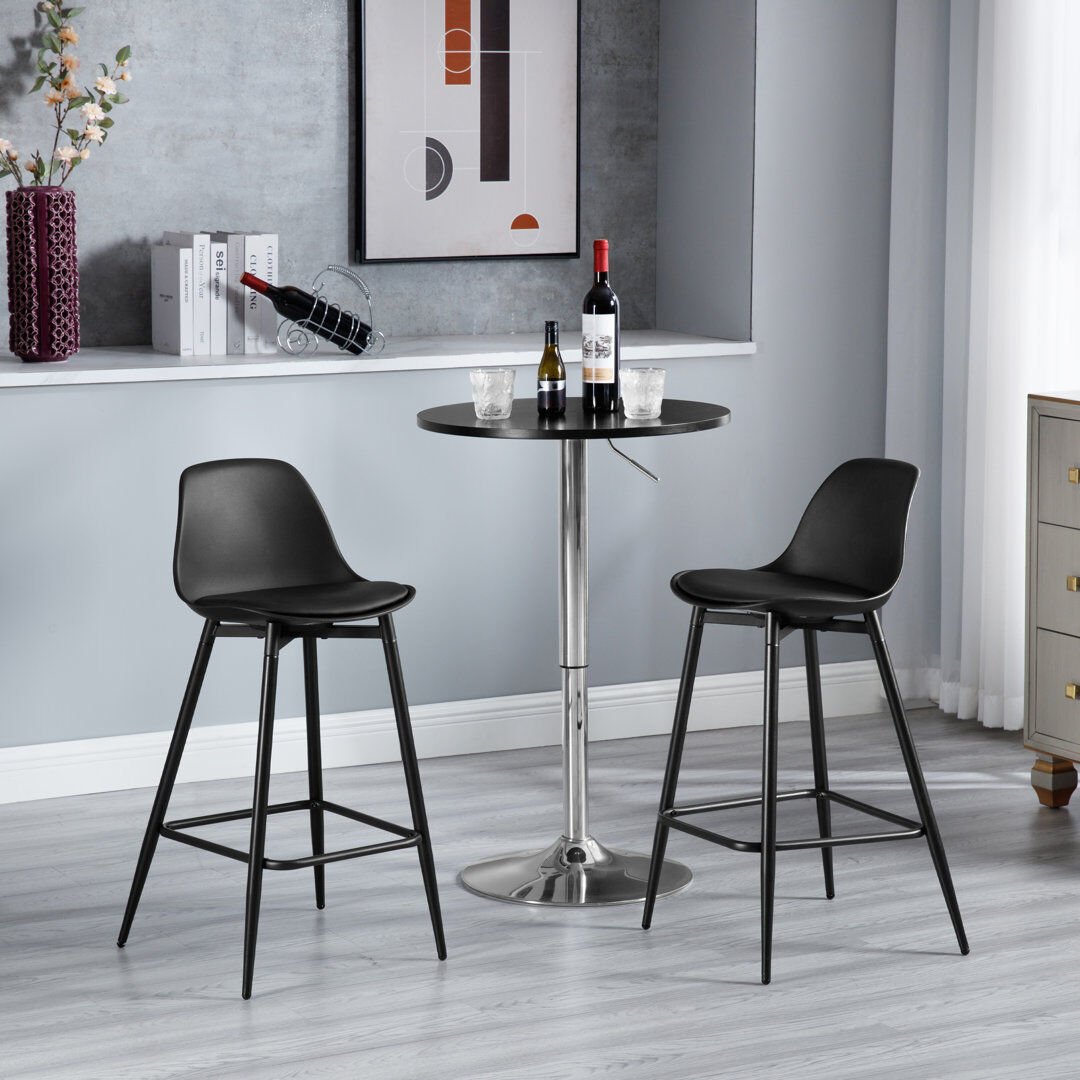 Brayden Studio Bar Stools, Breakfast Bar Stools, Kitchen Stools with Back, with Cushioned PP Seat and Metal Frame w Black Polypropylene 1