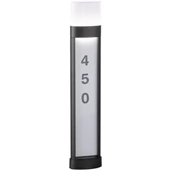 Hausnummernleuchte LED Hausnummer beleuchtet Strom Außenlampe mit Hausnummer, Stehleuchte Alu schwarz, inkl. Aufkleber, IP54, LxBxH 16x7,5x80 cm, Wofi 12226