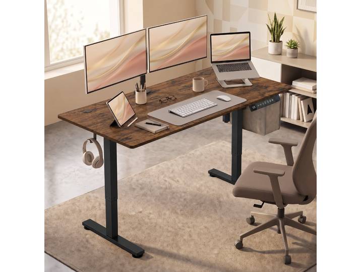 HOMCOM Bureau Électrique Réglable Marron Rustique Assis-debout