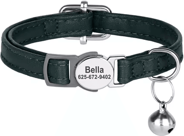 Inspire Curations Personalized PU Leather Cat Collar With Engraved Nameplate & Bell green