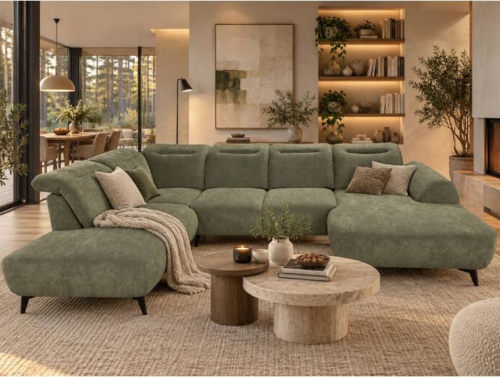 Fun Möbel Wohnlandschaft Sofa U-Form ALETTE in Polsterstoff Doha, Sofa Rücken echt bezogen
