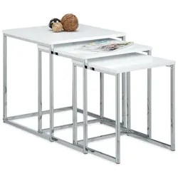 Relaxdays Beistelltische 3er Set Metallbeine Weiß,Silber