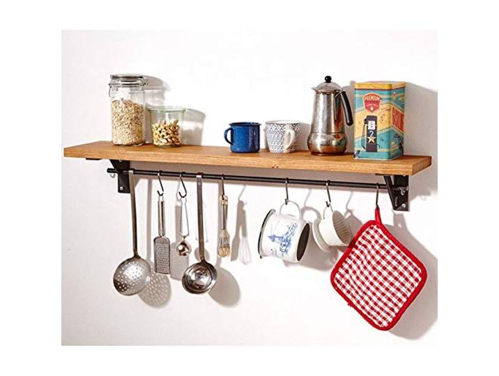 WYFZT Coffee-Regal-Wand montiert, Küchenregal mit Haken, Becher Rack Coffee Bar Regal, Rustic Schwimm Abstellflächen Wand-Dekor-l-hängenden Wand-Rack for Küchenutensilien (Size : 120×20×20cm)