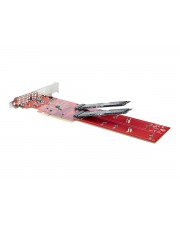 StarTech.com Dual M 2 PCIe AdapterKarte x8/ x16 auf AHCI oder NVMe M.2 SSDs PCI Express 4.0 7,8 GB/s pro Laufwerk Bifurkation Erforderlich Windows/Linux Kompatibel Schnittstellenadapter Erweiterungsschlitz 2 x Card Low-Profile RAID 0 1 JBOD x16/x8 Rot (DUAL-M2-PCIE-CARD-B)