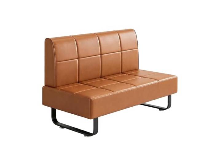 Wartezimmersitzmöbel aus Leder mit Rückenlehne Sofa für denEmpfangsbereich Gepolsterte Sitzbank mit Metallgestell für den Eingangsbereich, das Wohnzimmer, den Salon, das Büro(Brown,51.2in/130cm)