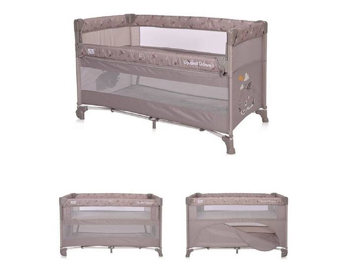 LORELLI Baby-Reisebett Up´n Down 2 Ebenen, seitliche Öffnung, Räder, Tragetasche, faltbar, Polyester, zwei Ebenen