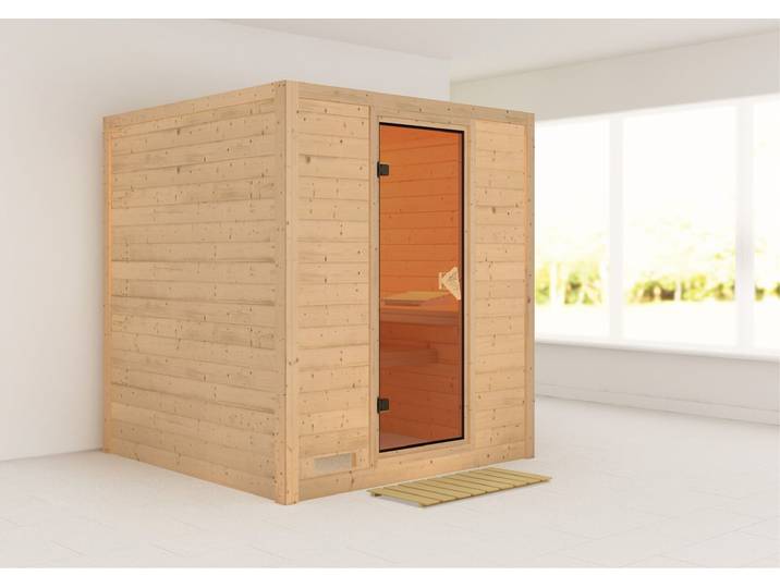 Sauna KARIBU Menja , beige (naturbelassen), ohne Ofen, (ohne Ofen), Saunen, Sauna, ohne Ofen