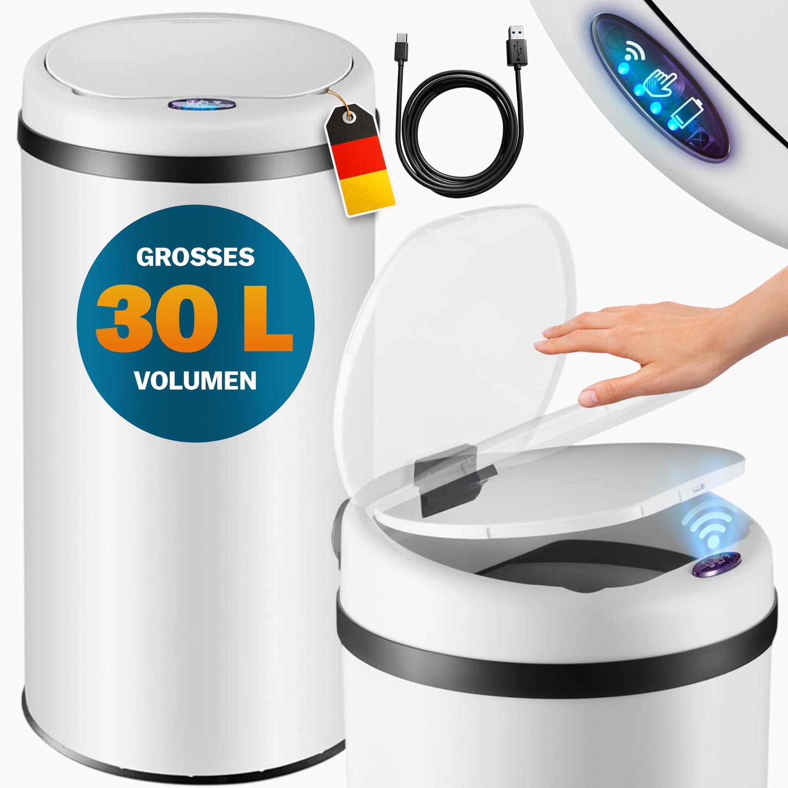 Monzana Sensorprullenbak voor de keuken, wit