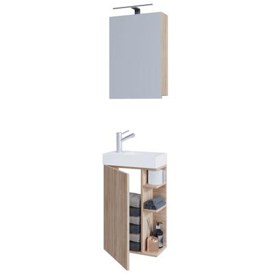Waschtisch VCM "2-tlg Gäste WC Bad Waschtisch Lumia Spiegelschrank", braun (sonoma, eiche), B:40cm T:22cm, Waschtische, Waschtisch
