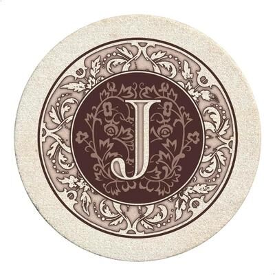 Thirstystone 4-Pack Monogram Letter “J” Sandstone Coasters Manufactured in The USA Decorative, Absorbent, Easily Wipes Clean