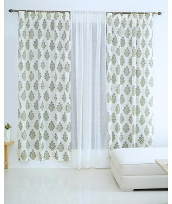 Fabdivine Hand Block Printed Linen Curtain Floral Drapes for Living Room Bedroom Home Décor - Morpankh