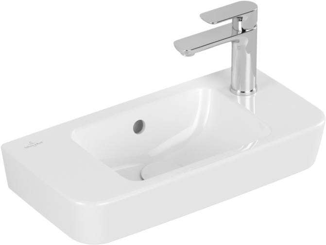 Villeroy und Boch O.novo Handwaschbecken 4342R501 50x25cm, Hahnloch rechts durch-, links vorgestochen, Überlauf, weiß