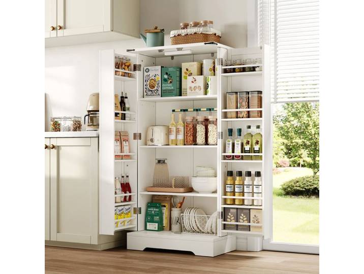 Buffet cuisine blanc 128 5 cm LED 2 portes