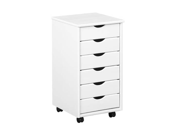 Inter Link Caisson à roulettes 6 tiroirs pin massif blanc 35 x 39 x 66 cm Caisson à roulettes en bois massif 6 tiroirs idéal comme caisson de bureau\, meuble à roulettes\, commode au bureau à domicile