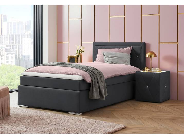 Boxbett, Samtvelours, Schwarz, 120×200 cm, Mit Bettkasten, Bestseller, Leonique