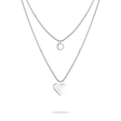 Kette mit Anhänger LIEBESKIND BERLIN "Schmuck Edelstahl Layered Love Herz", silber (edelstahlfarben), Halsketten, Damen, Edelstahl, L: 45 B: 1mm, B:1mm