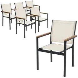 ML-Design Gartenstühle 6er Set mit Armlehnen, Beige, Terrassenstühle aus Textilene & Aluminium, Balkonstuhl, Sessel für Garten Balkon Terrasse
