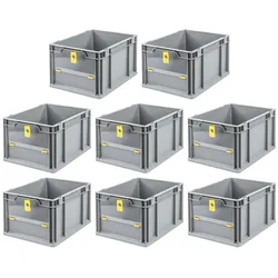 PROREGAL 8x Eurobox NextGen Insight Cover | HxBxT 22x30x40 | 20 Liter | Niedrig/Gelb | Eurobehälter, Transportbox, Transportbehälter