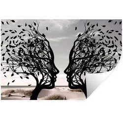 WANDTATTOO Strand - Meer - Menschen - Baum - Moderne Kunst Wandsticker 120x80 cm