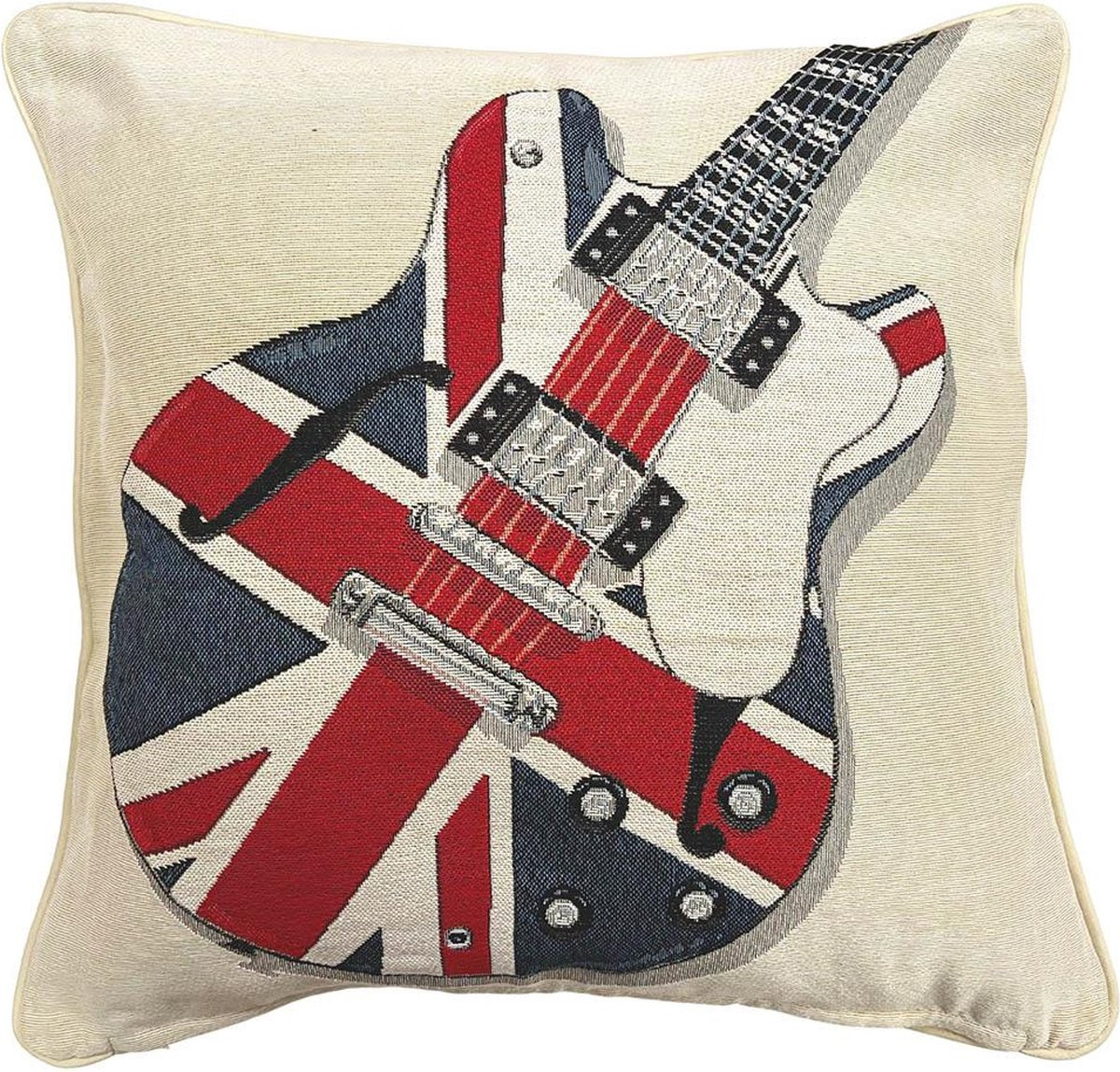 Signare Kussenhoes Luxe Gobelinstof Bulldog Union Jack Engelse Vlag met Gitaar