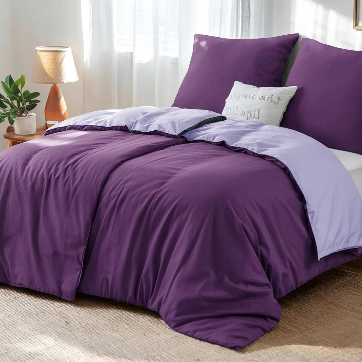 Paarse Beddengoed Set met Dubbelzijdig Design - Dekbedovertrek Set - 135 x 200 cm