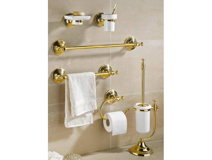 Badezimmer-Accessoires aus Messing und Keramik, Messing-Weiss, Seifenschale mit Halter