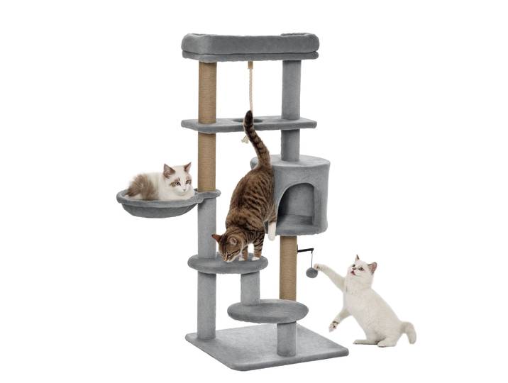 Arbre à gratter pour chat Pawhut, hauteur 120 cm, plateformes, grotte, hamac, balle