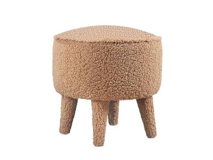 Atelier Del Sofa Stilvoller brauner Pouf aus 100% Kunstfell, Holzbeinen, 35 mm orthopädischem Schaumstoffkern, 38 cm Durchmesser, 37 cm Höhe Modernes skandinavisches Design