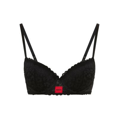 Push-up-BH HUGO UNDERWEAR "SAVANA", Damen, Gr. 85, Cup C, schwarz 001, Spitze, Obermaterial: 90% Polyamid, 10% Elasthan, körpernah, BHs Push-up-BH