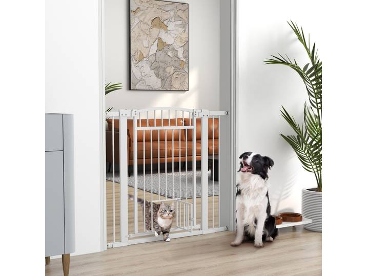 PawHut Barrière Chien 76-104cm Double Verrouillage Blanc
