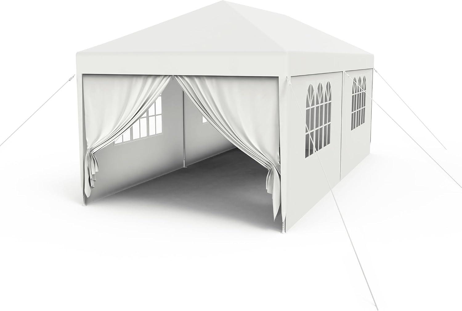 FIVMEN Pavillon 3x6m als Partyzelt mit Seitenteilen und Fenstern, Gartenpavillon aus Polyester mit UV-Schutz, wasserdicht und windgeschützt, für den Außenbereich, Weiß