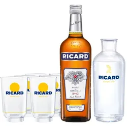 Ricard Paket + 6 Gläser Lehanneur Ricard mit neuem Logo + 1 Karaffe - 0.7L