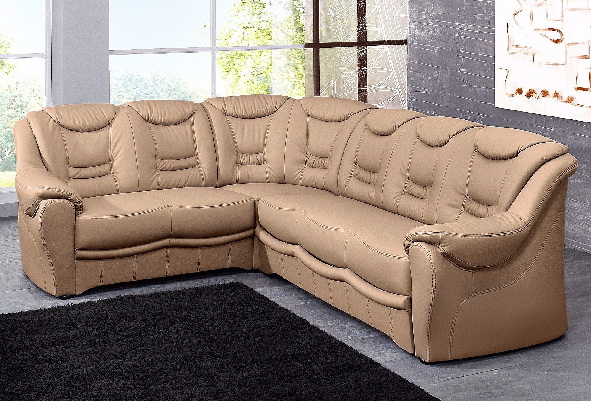 Ecksofa SIT & MORE "Bansin, L-Form, B: 265 cm, Bettfunktion optional, Federkern-Polsterung", braun (cappuccino), B:265cm H:94cm T:215cm, Luxus-Microfaser ALTARA NUBUCK (100% Polyester);SOFTLUX-Kunstleder;NaturLEDER (echtes Rindsleder)/Korpus SOFTLUX-Kunst