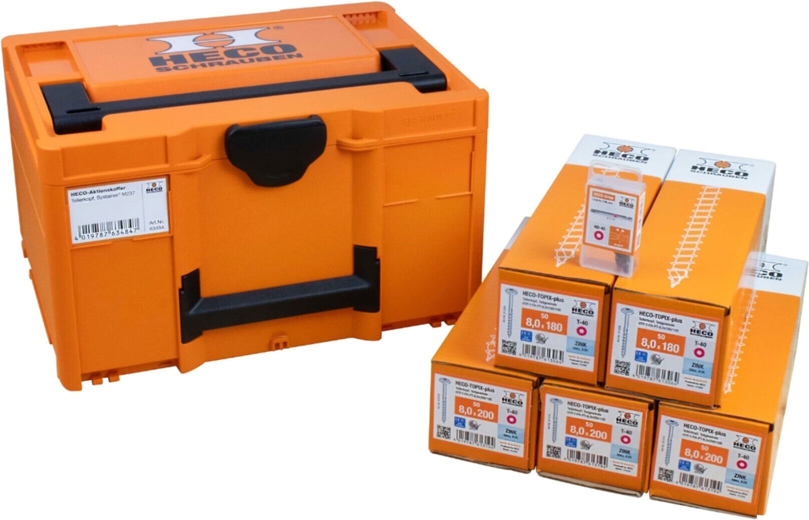 HECO Aktionskoffer "Tellerkopf", HT-plus Tellerkopfschrauben 8,0 x 180, Teilgewinde, blau verzinkt, HT-plus Tellerkopfschrauben 8,0 x 200, Teilgewinde (63484)