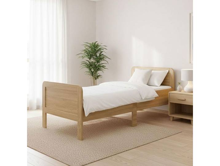 Lit simple - HOMESTYLE4U - HomeStyle4U 3119 - 100x200 cm - Naturel - Rangement 25 cm