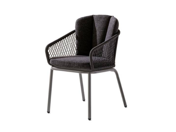 Sieger Gomera Dining Sessel Grau mit Rope Bespannung mit Sitzkissen