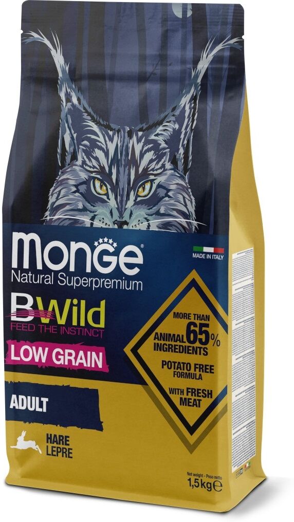 Monge BWild Low Grain Adult Lepre 1,5 kg Crocchette per Gatti Adulti