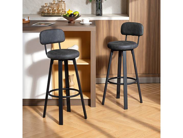 HOMCOM Lot 2 Tabourets Hauts Pivotants PU Dossier Métal Gris